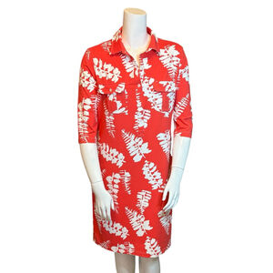 Persifor Coral Tropical Shirt Dress Palm Leaf Print Resort, XL